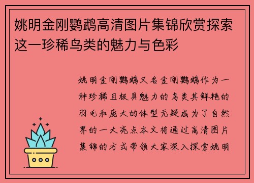姚明金刚鹦鹉高清图片集锦欣赏探索这一珍稀鸟类的魅力与色彩
