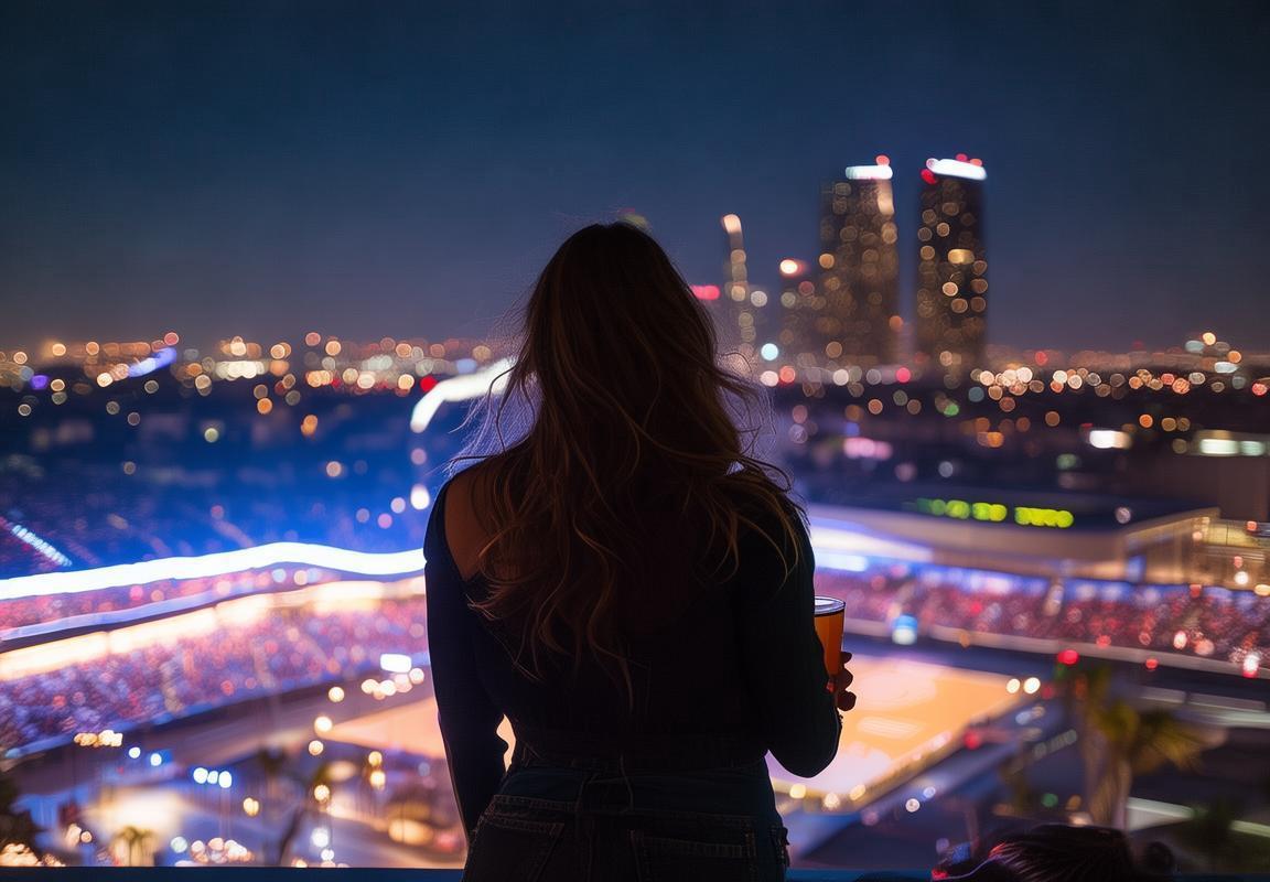 球哥女友私人天台观赛湖人比赛，斯台普斯中心夜景尽收眼底